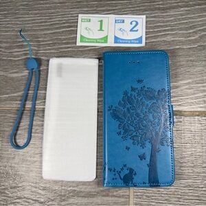 Asuwish Tree Cat Leather Flip Card Wallet Phone Case for Samsung S24 Plus